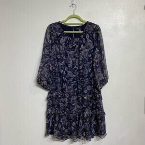 1.State Blue Floral Poetic Punch Ruffle Midi Dress Sz 14 NWT